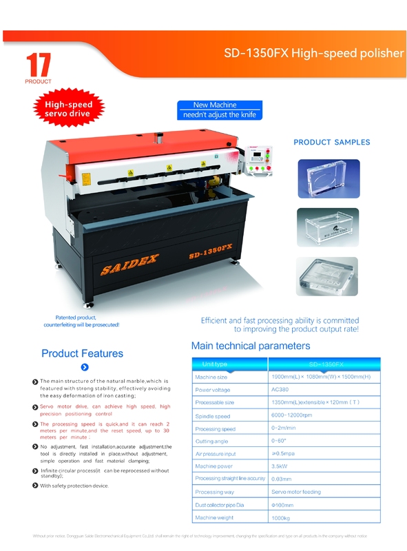 SD-1350FX High Speed Acrylic Polishing Machine Servo Drive Diamantrandpoetser voor PMMA-plastiekplaten